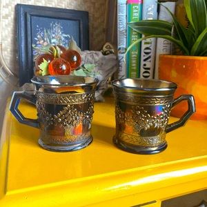 Antique Fenton Blue Carnival Glass Mug Orange Tree Pattern 3.25” Tall Gorg